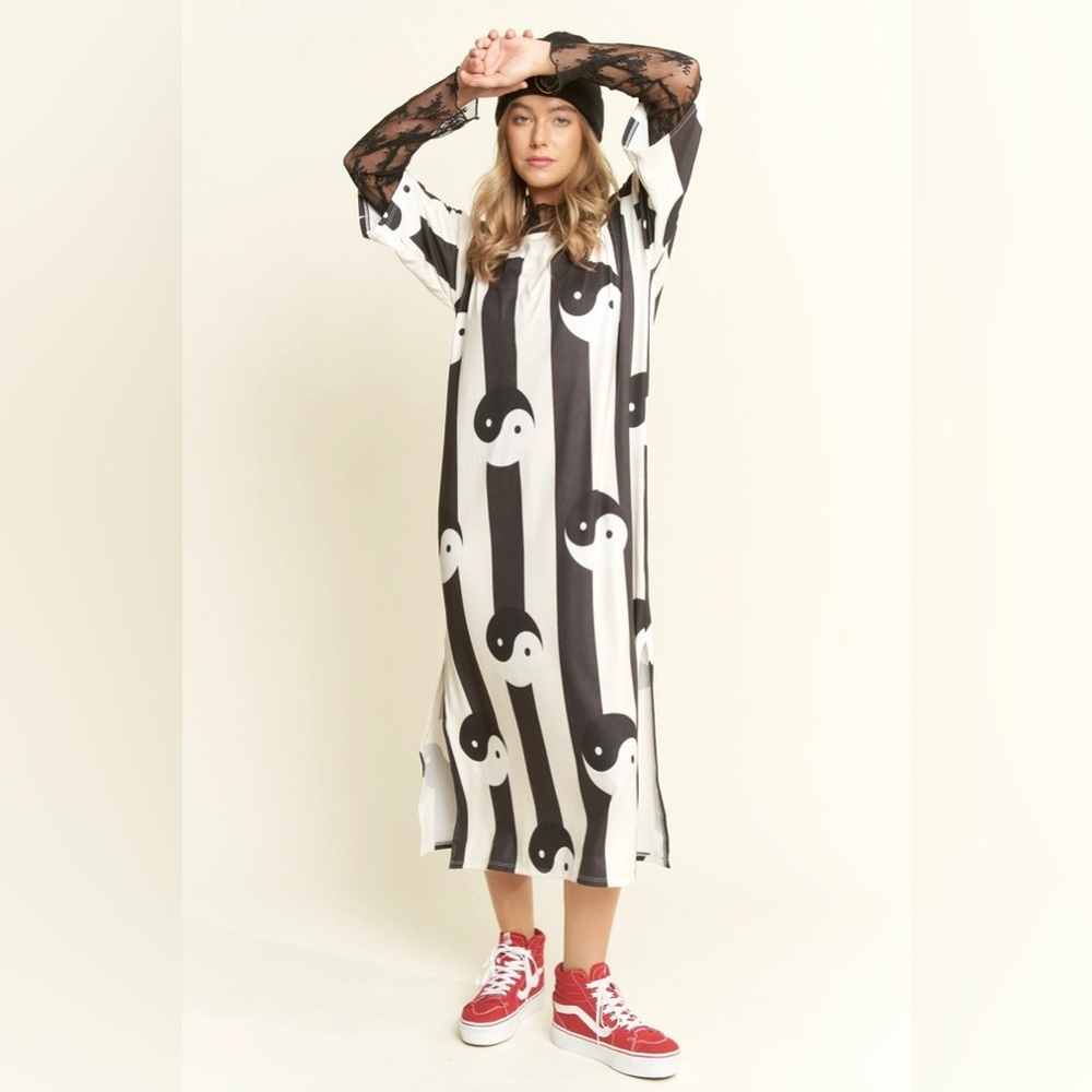 NWT JADE BY JANE YIN YANG STRIPED MIDI DRESS, VARIOUS SIZES - Picture 2 of 12
